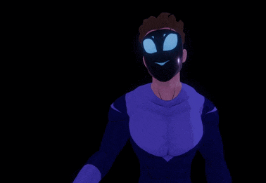 a man in a purple superhero costume with a mask on his face