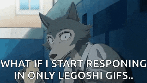 a wolf is standing next to a wall and talking .