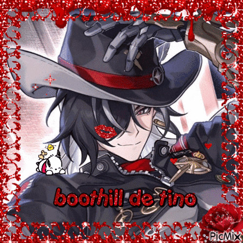 a picture of a man in a cowboy hat with the words boothill de fino in red