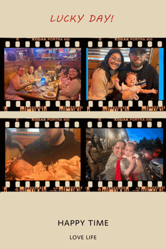 a kodak portra 400 film strip with a happy time love life caption