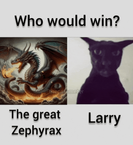a picture of a dragon next to a picture of a cat with the caption who would win