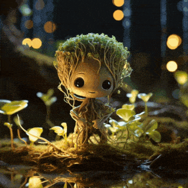 a figurine of a tree with roots and leaves on it