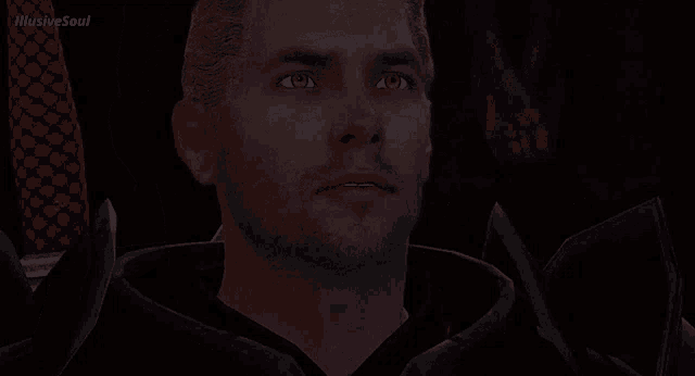a close up of a man 's face with illusive soul written on the bottom right