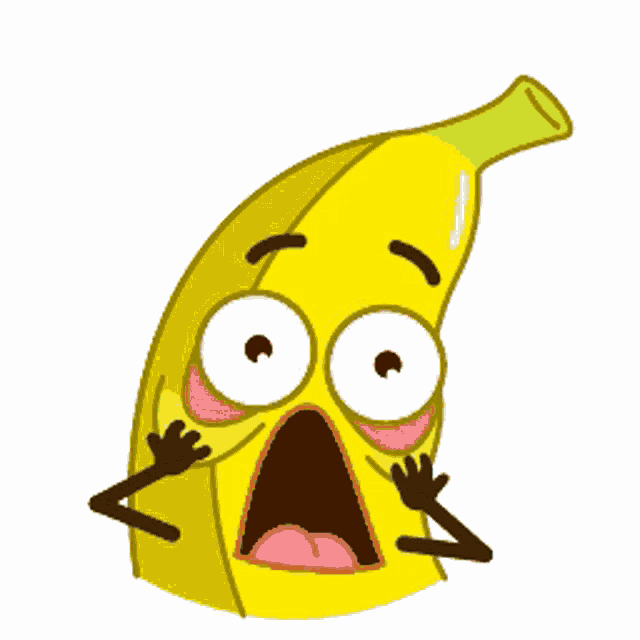 a cartoon illustration of a banana with arms and eyes