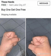 a picture of a fist with the words buy one get one free