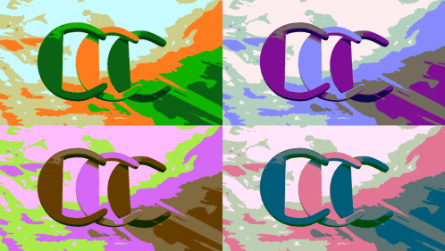 four different colored backgrounds with the letters cc