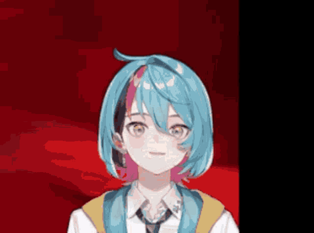 a girl with blue hair and pink highlights is wearing a white shirt and tie .
