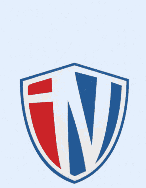 a red white and blue shield with the letter w in the middle
