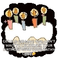 a pixel art of a birthday cake with candles on it