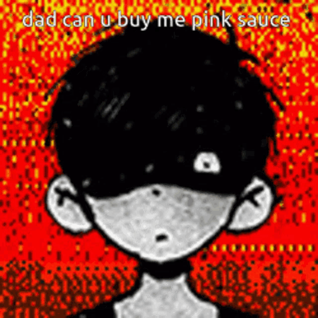 a black and white drawing of a boy with a red background .