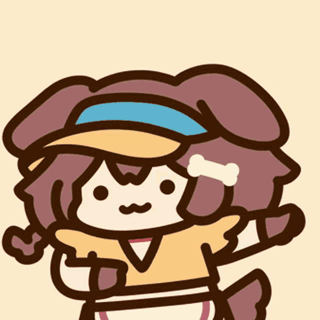 a cartoon drawing of a girl with a blue headband and a bone on her head