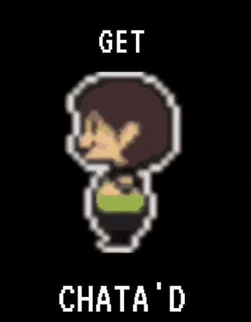 a pixel art of chara from undertale with the words `` get chata 'd '' written below it .