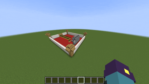 a screenshot of a minecraft game shows a fence and a red carpet