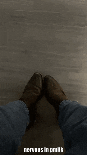 a person 's feet are shown with the words nervous in pmilk written below them