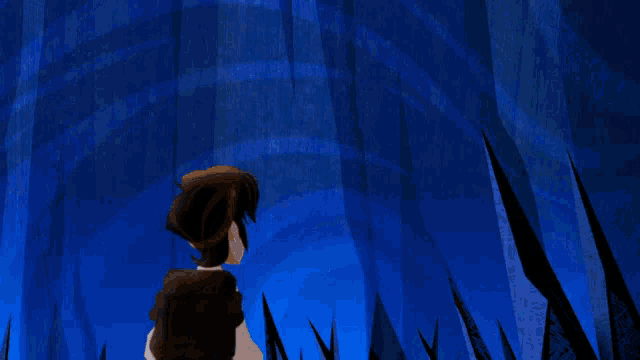 a cartoon of a man and a woman in a dark cave