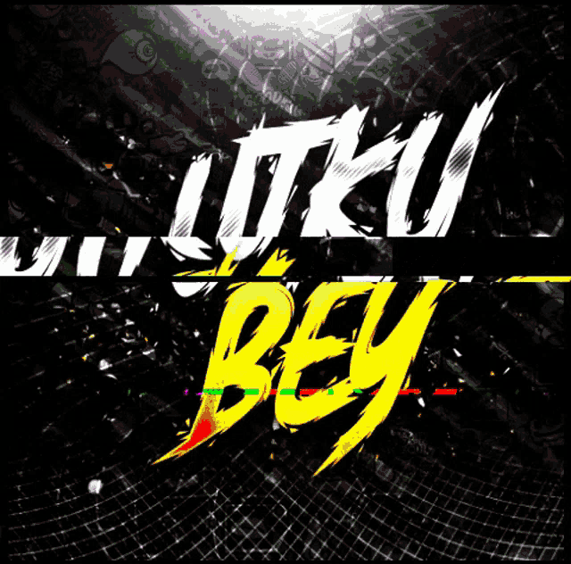 a poster that says ' uiku bey ' on a black background