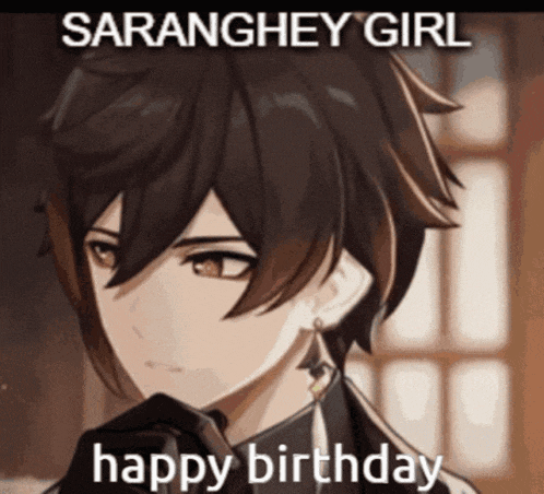 a picture of a boy with the words " saranghey girl happy birthday " on it