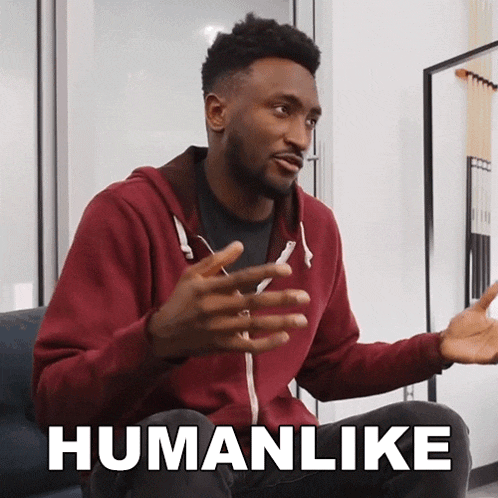 a man in a red hoodie says humanlike