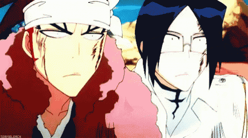 two anime characters are standing next to each other and the words terrible bleach are on the bottom of the image
