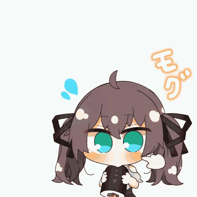 a cartoon of a girl holding a roll of sushi with the letters mg on the bottom right