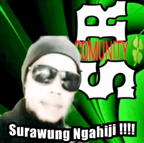 a man wearing sunglasses and a beanie stands in front of a green background that says community on it