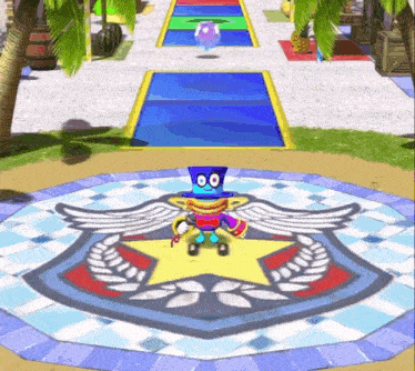 a cartoon character wearing a top hat and wings is standing in a circle with a star on it