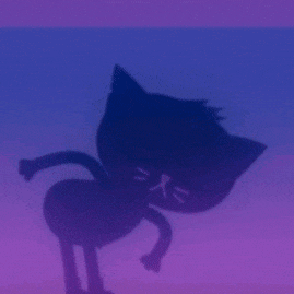 a shadow of a cartoon cat on a purple background