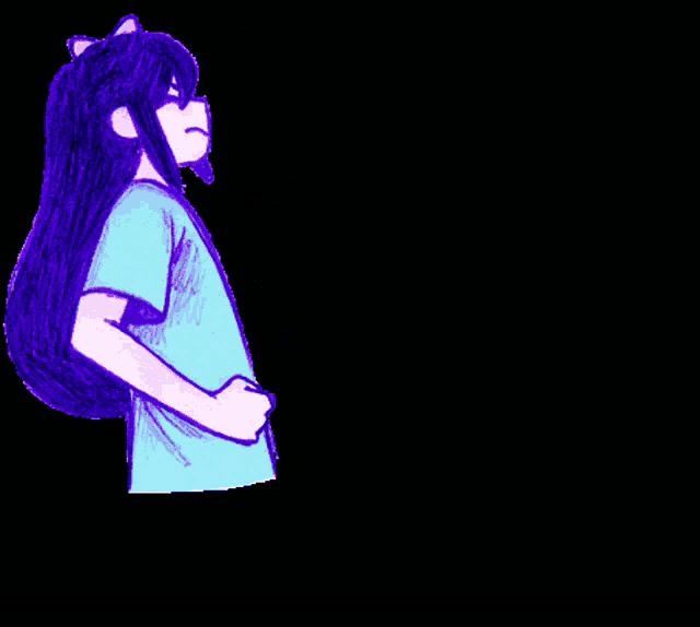 a drawing of a girl with purple hair