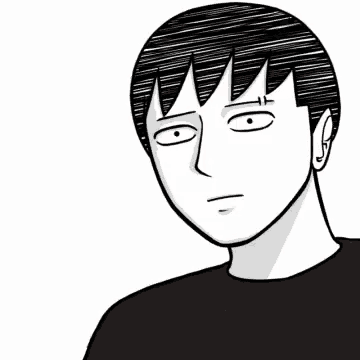a black and white drawing of a man with his hand on his chin and a question mark above him .
