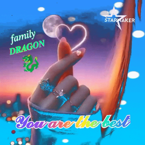 a woman 's hand making a heart shape with the words family dragon you are the best written below it