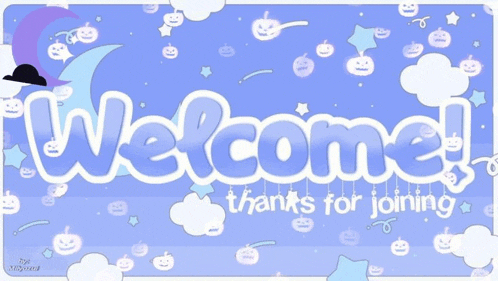 a sign that says welcome thanks for joining on a purple background