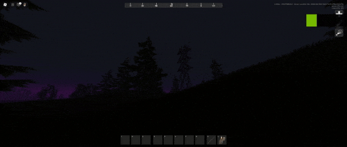 a screenshot of a video game with a purple sky and trees in the foreground