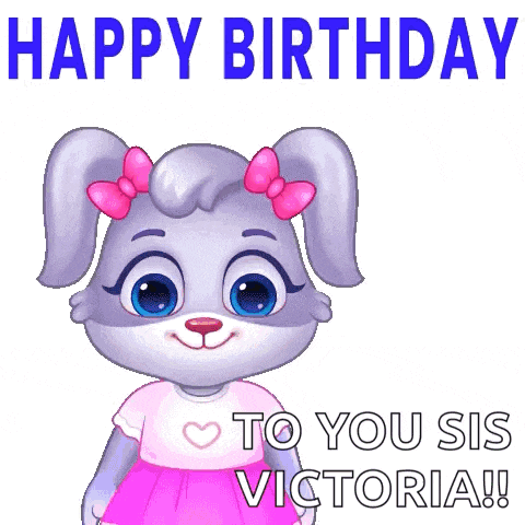 a cartoon bunny is holding a bouquet of flowers and says happy birthday to you sis victoria !
