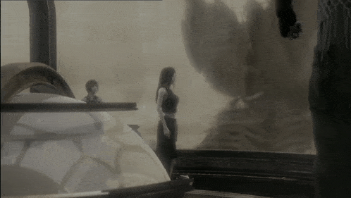 a woman in a black dress stands in front of a globe