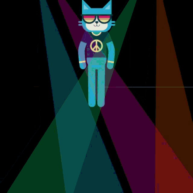 a cartoon cat wearing a peace sign shirt