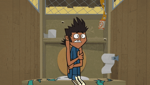 a cartoon of a boy sitting on a toilet with a sign that says no smoking