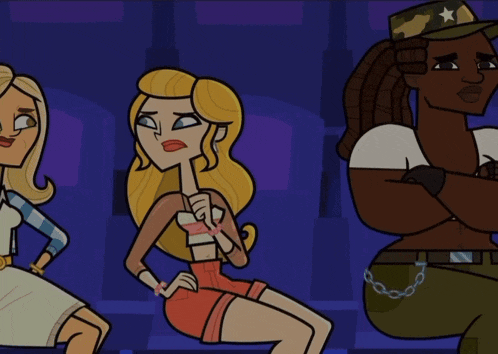 a cartoon of three women one of whom is wearing a camouflage hat
