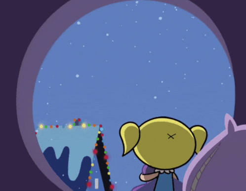 bubbles from the powerpuff girls laying on a purple blanket