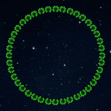 the word story is surrounded by green clovers on a black background