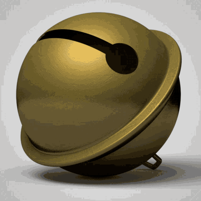 a golden bell with a black stripe on the top
