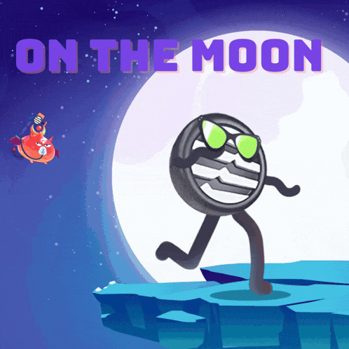 a cartoon character is running on a cliff with the words " on the moon " behind him