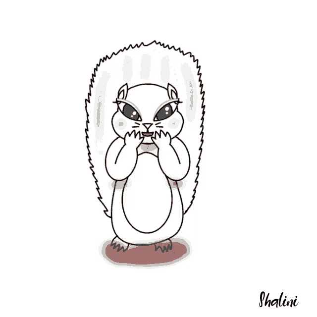 a drawing of a white hedgehog with red hearts around it