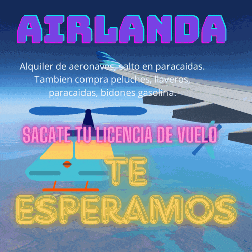 an advertisement for airlanda in spanish shows a helicopter