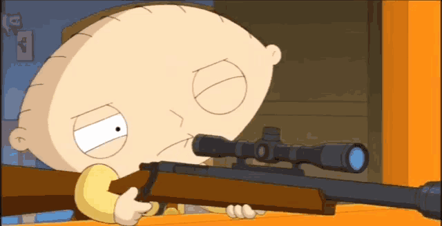 a cartoon character with a sniper rifle in his hand