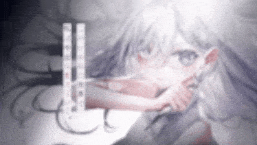 a girl with long white hair is holding a sword in her hand .