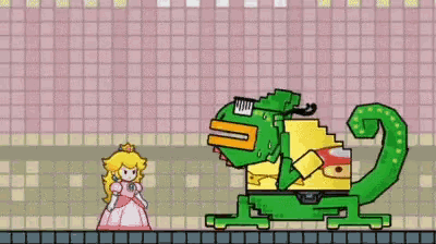 a cartoon of princess peach standing next to a lizard