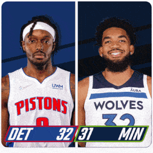 a pistons player and a wolves player are shown