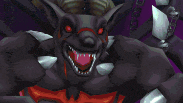 a computer generated image of a monster with horns and sharp teeth