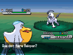 a video game screen shows a bird and a goat fighting each other and asks " que doit faire bekipan "