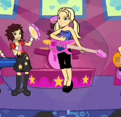 a cartoon of a girl playing a guitar